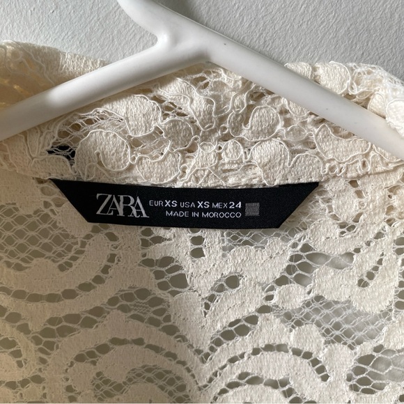 ZARA Cream Ivory Lace Button Down Polo Jacket size XS - Picture 2 of 11